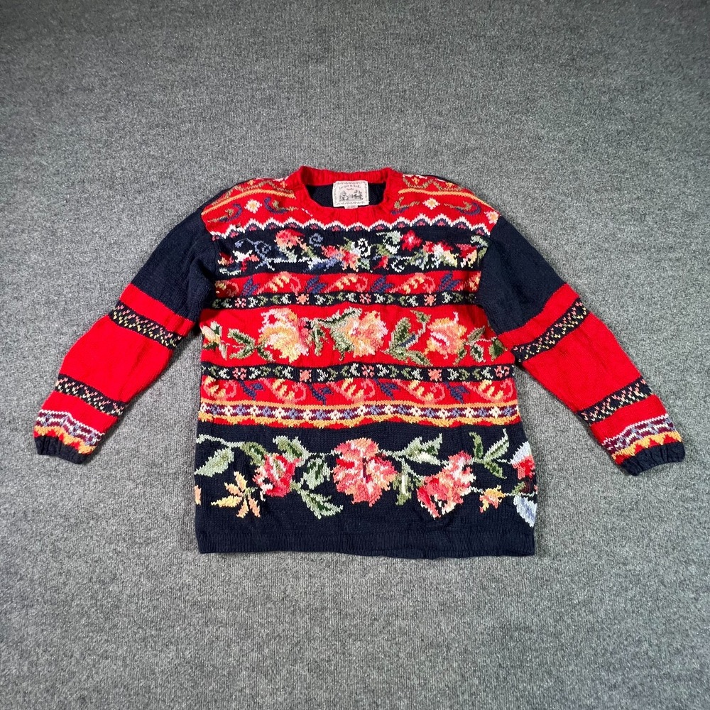 Vintage Jacque & KoKo Sweater Womens L 14/16 Multicolor Floral Knit Grandmacore
